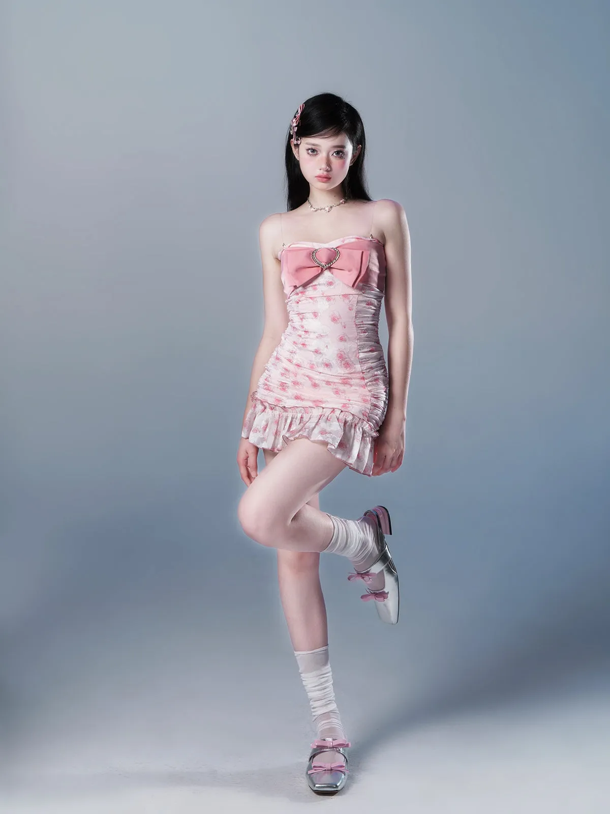 Bow Floral Suspender Dress UB98681