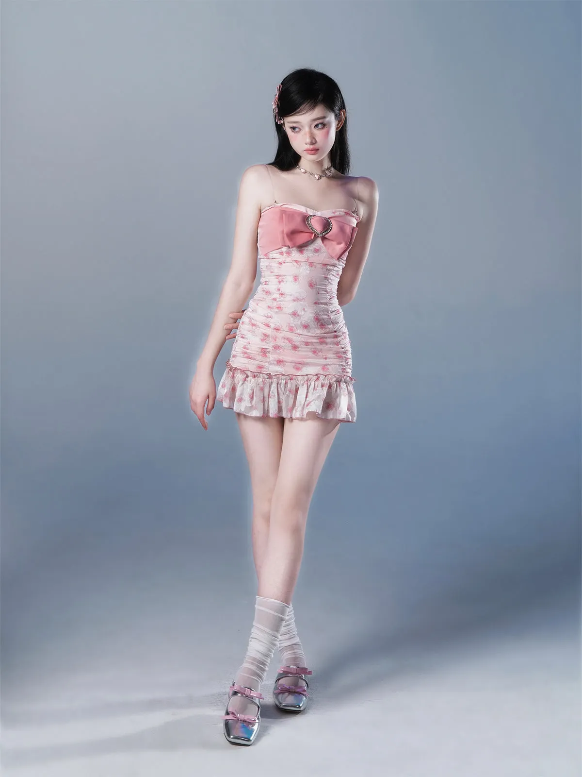 Bow Floral Suspender Dress UB98681