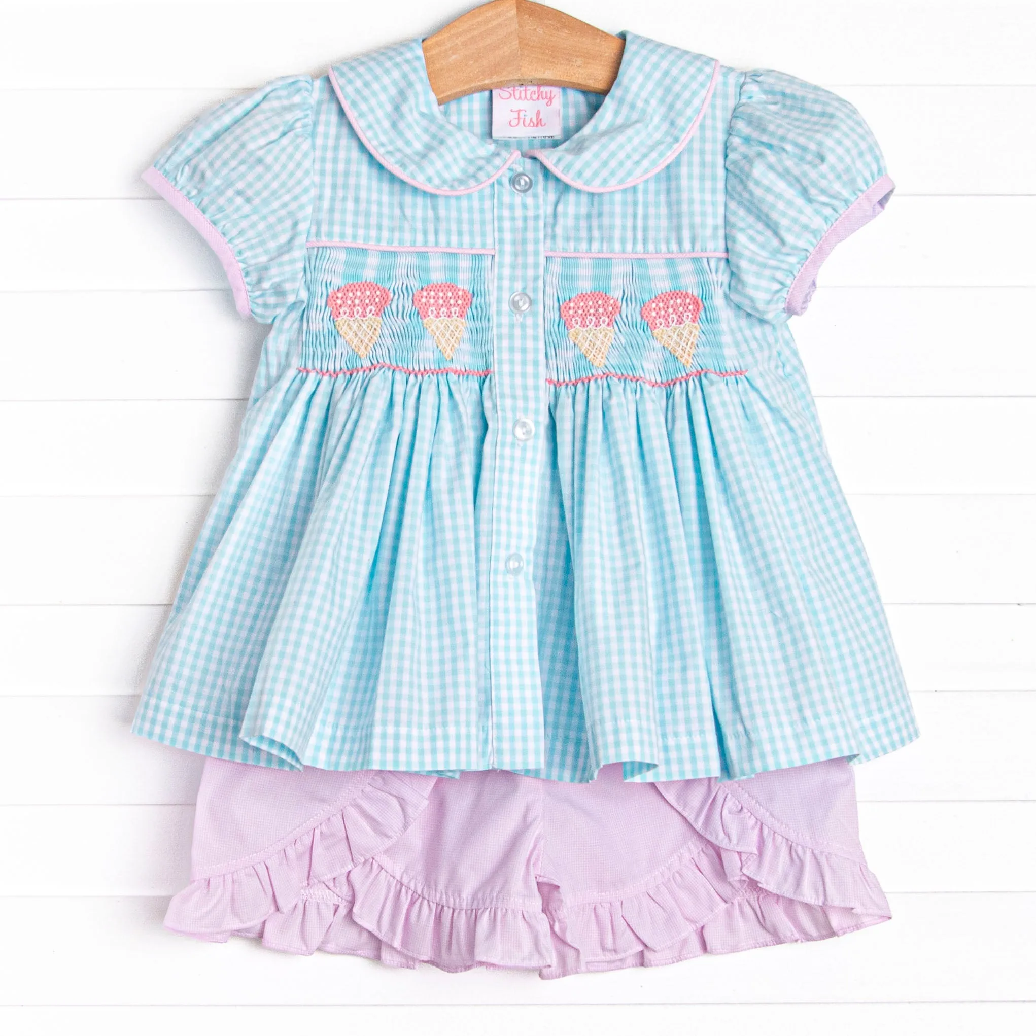 Brain Freeze Smocked Short Set, Blue