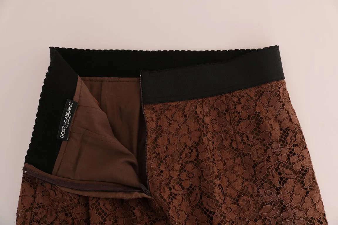 Brown Floral Lace Pencil Skirt