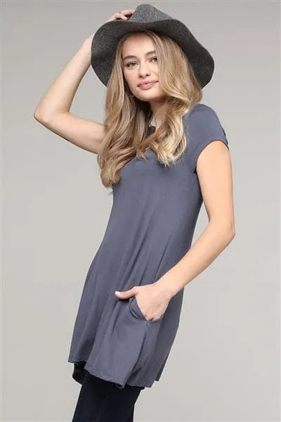 Cap Sleeve Solid Hue Tunic Charcoal - Pack of 6