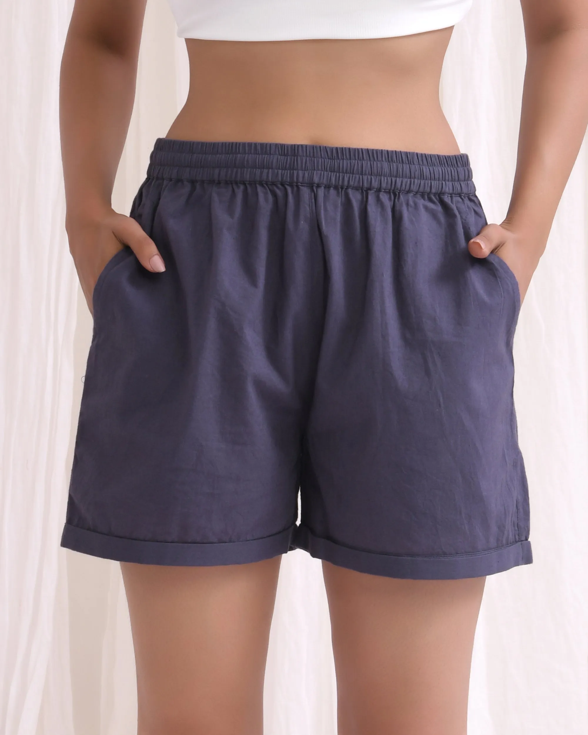 Cement Grey Cotton Shorts