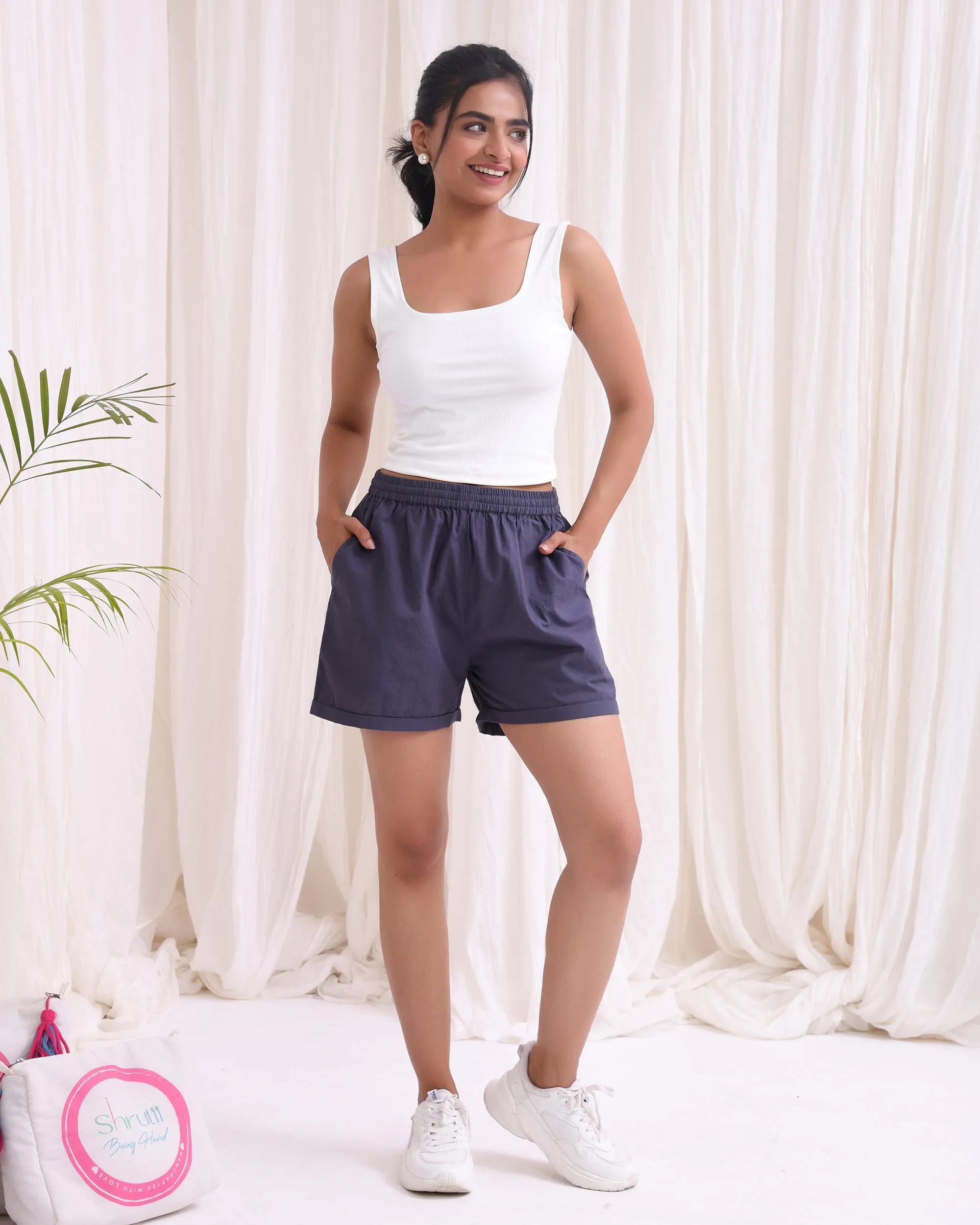 Cement Grey Cotton Shorts