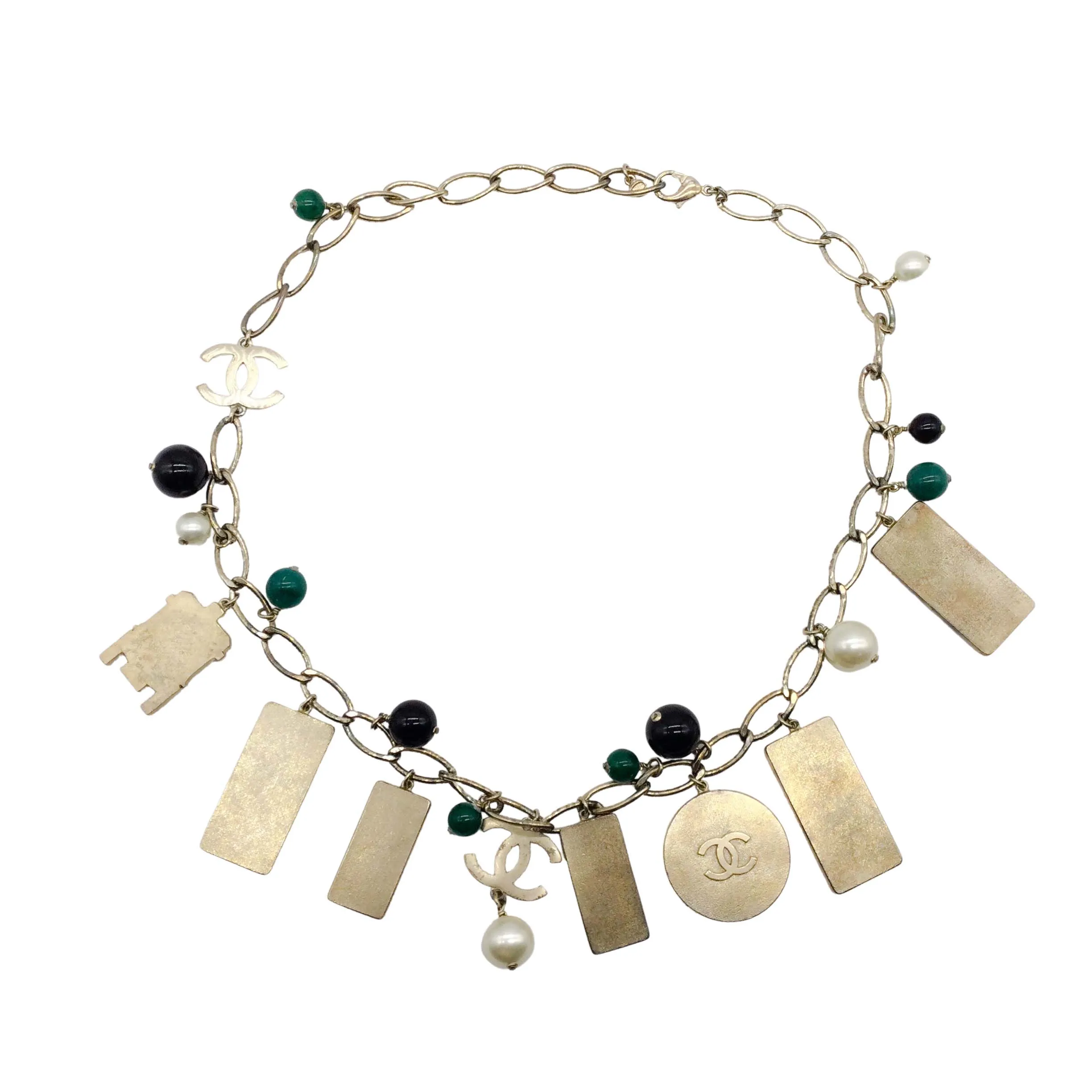 Chanel Silver 2006 Cruise Collection Enameled Charm Necklace