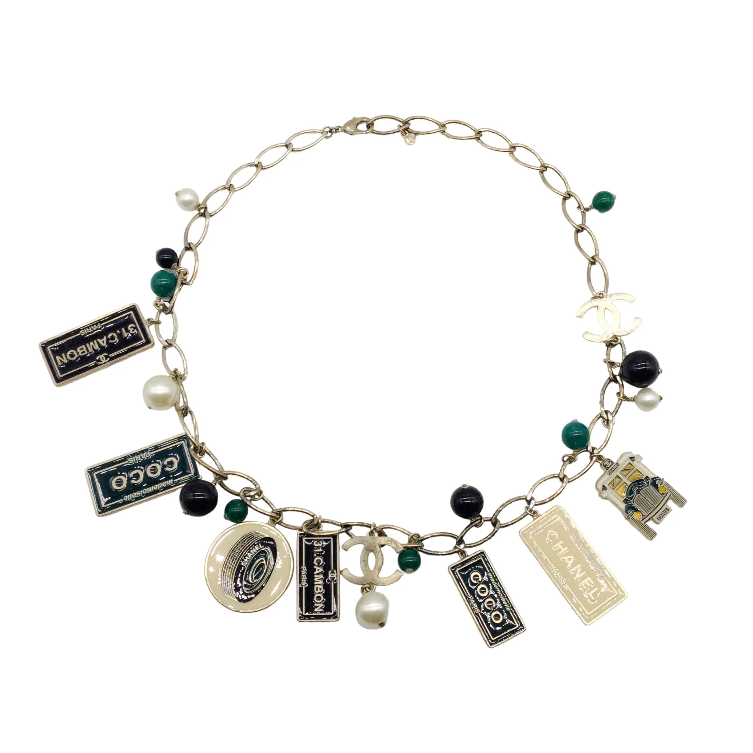 Chanel Silver 2006 Cruise Collection Enameled Charm Necklace