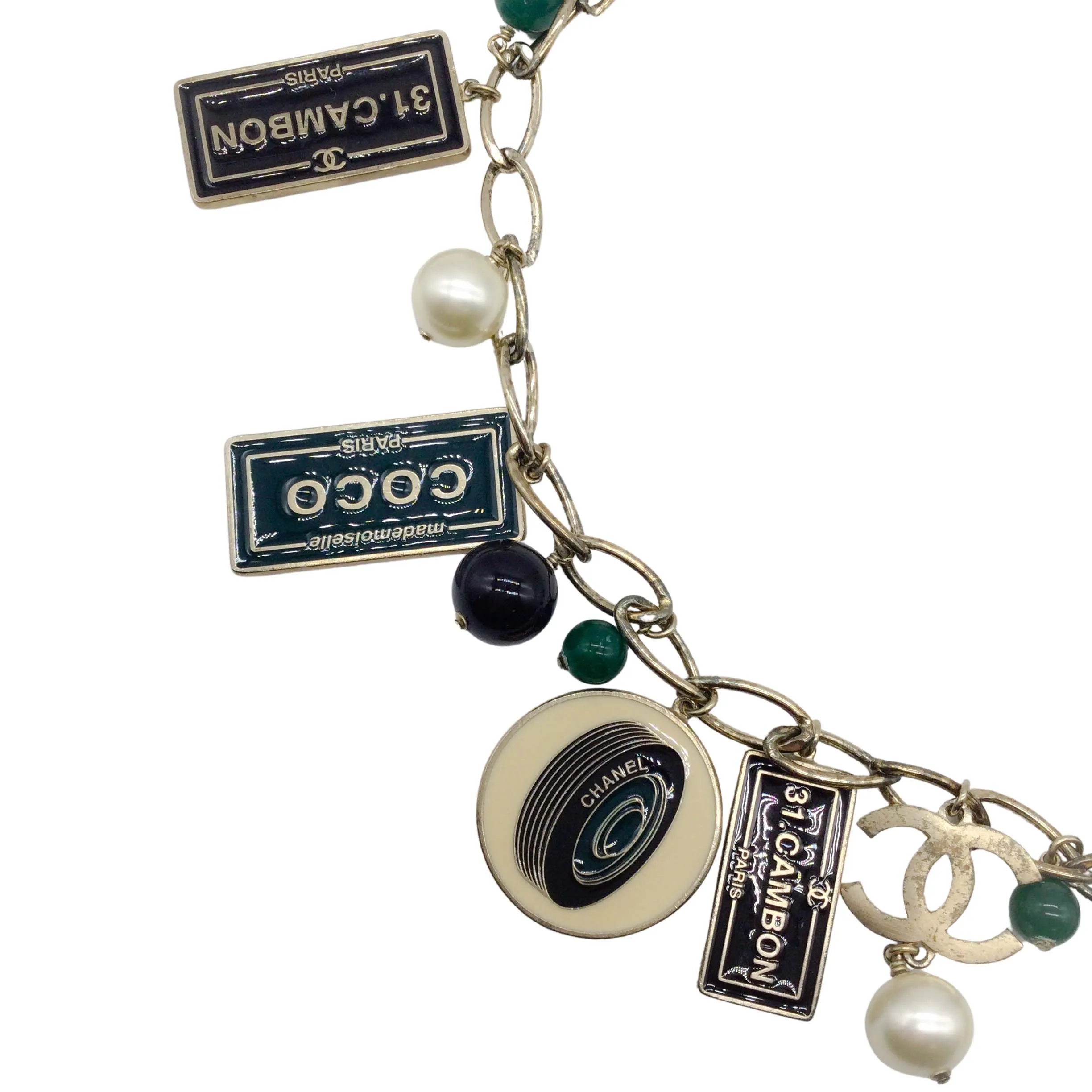 Chanel Silver 2006 Cruise Collection Enameled Charm Necklace