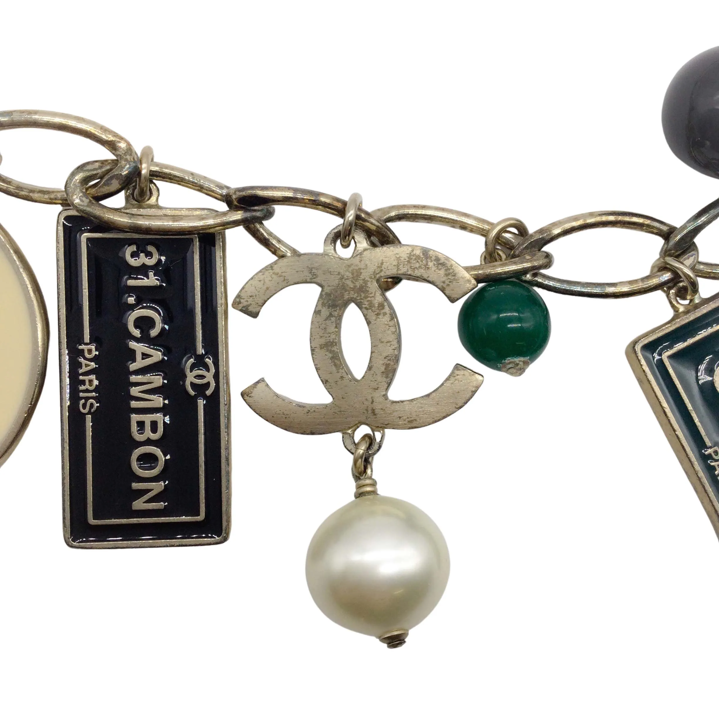Chanel Silver 2006 Cruise Collection Enameled Charm Necklace