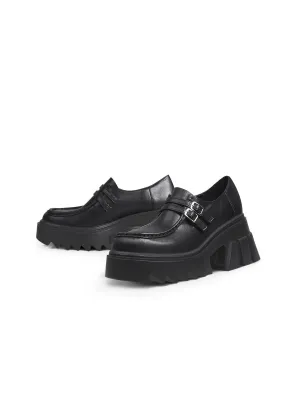 Chunky Heel Double-Buckle Loafer - Black