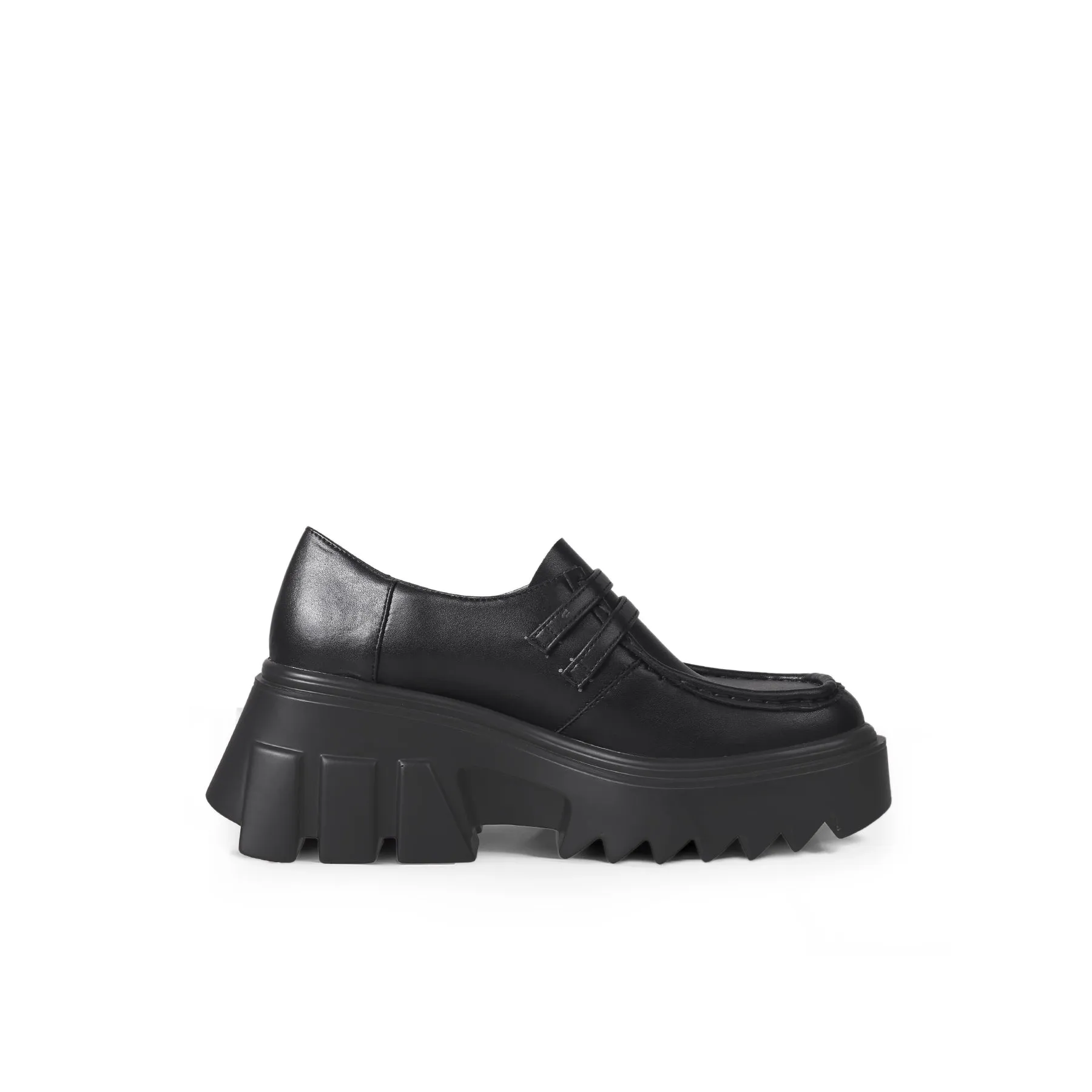 Chunky Heel Double-Buckle Loafer - Black