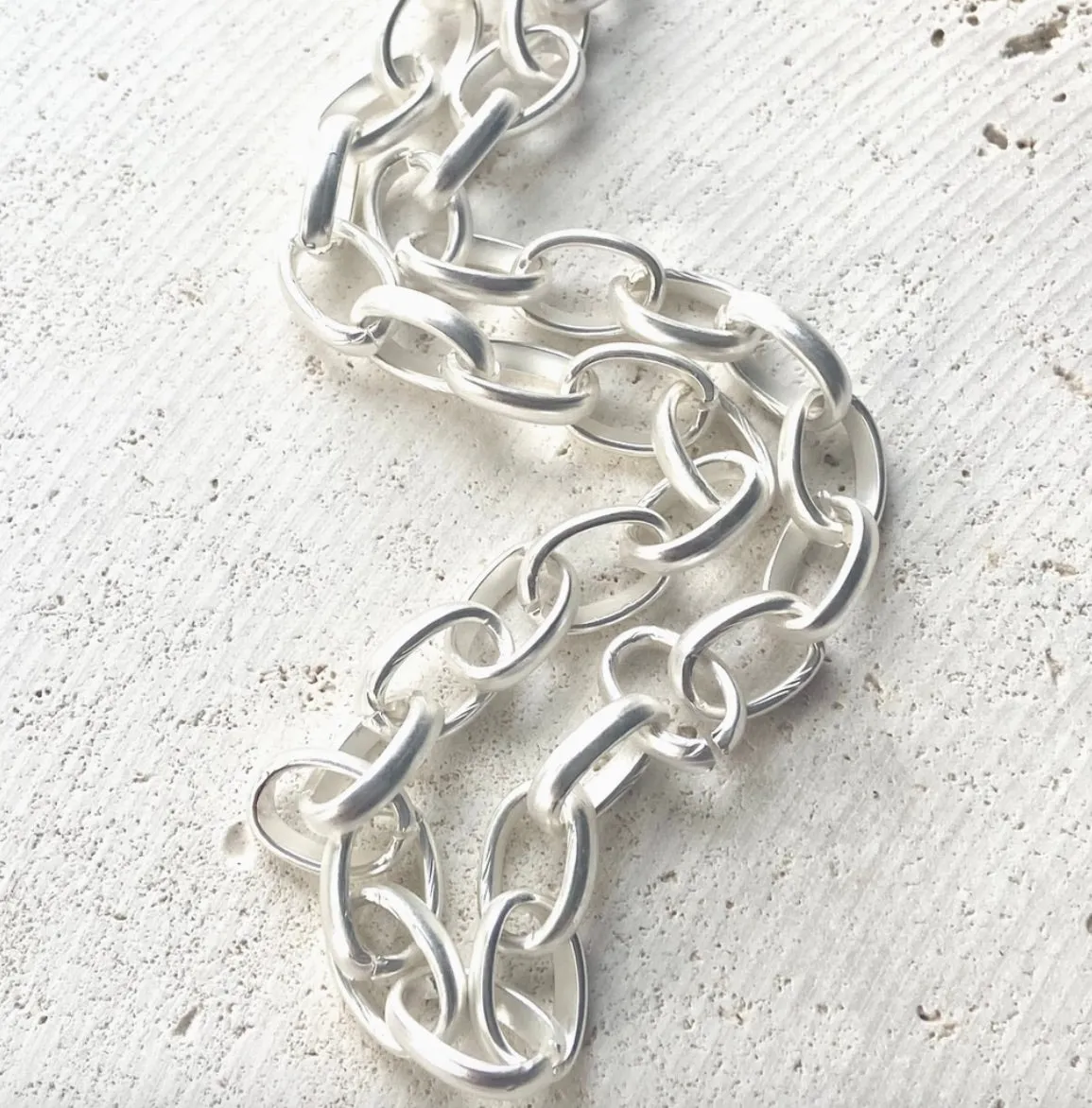 Chunky Necklace Matte Silver  Statement Piece