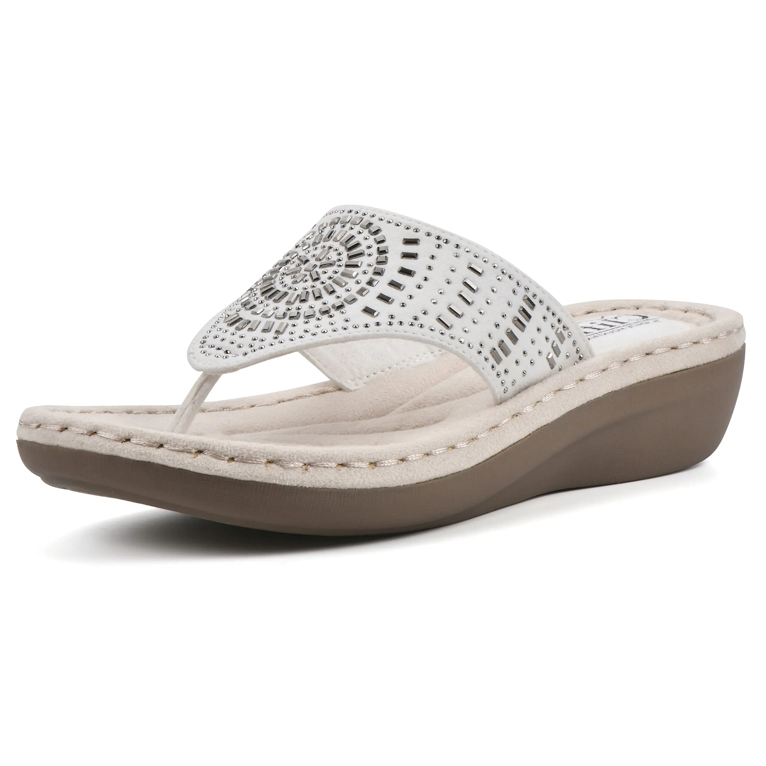 CLIFFS BY WHITE MOUNTAIN Cienna Women's Thong Sandal, White/Fabric, 8.5 M