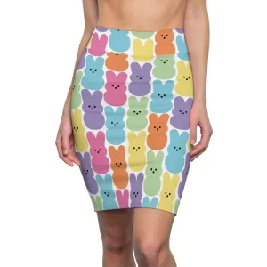 Colorful Easter Peeps Pastel Bunny Womens Pencil Skirt - Saiko Studio