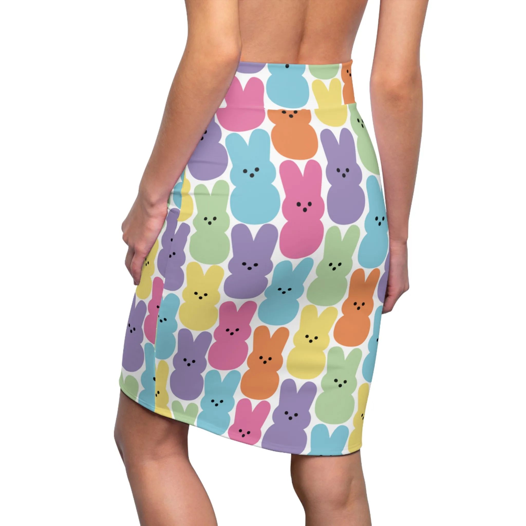 Colorful Easter Peeps Pastel Bunny Womens Pencil Skirt - Saiko Studio