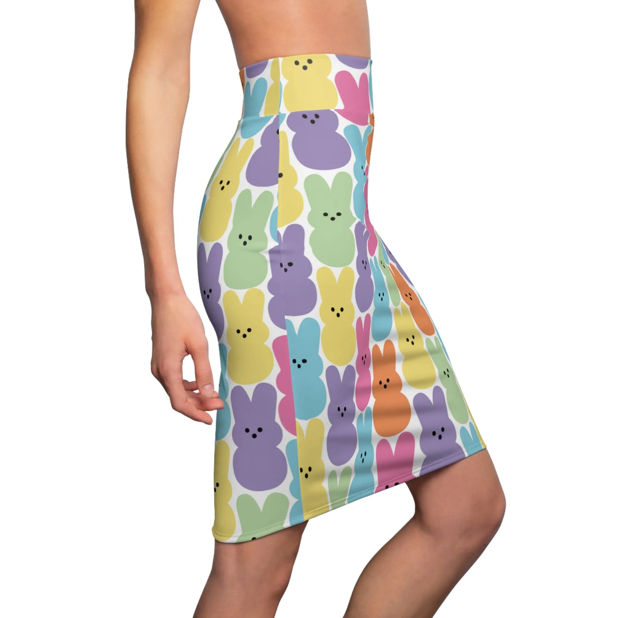 Colorful Easter Peeps Pastel Bunny Womens Pencil Skirt - Saiko Studio