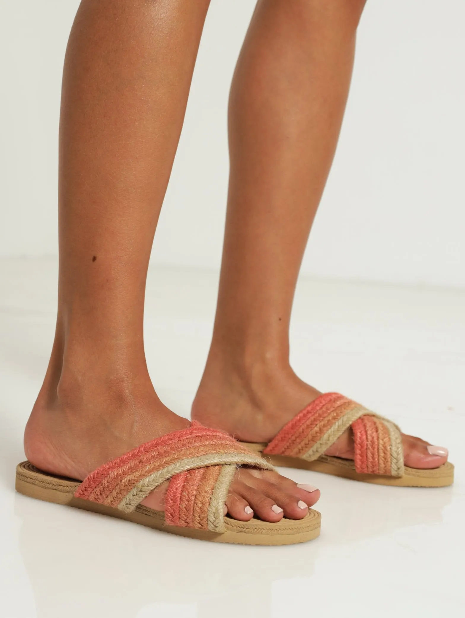 Coloured Espadrille Upper Mule Sandal - Orange