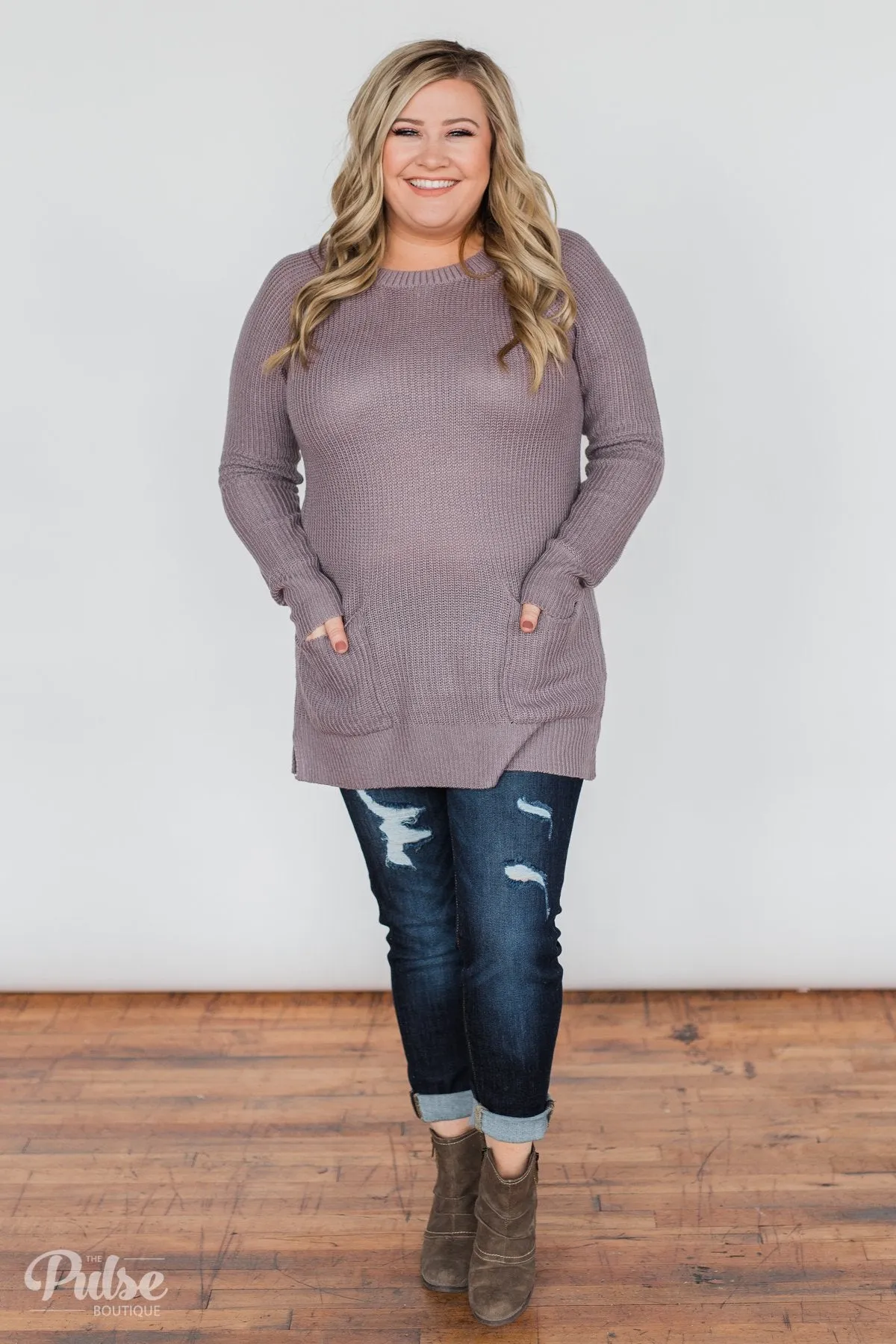 Cooler Weather Tunic Sweater- Dusty Lavender