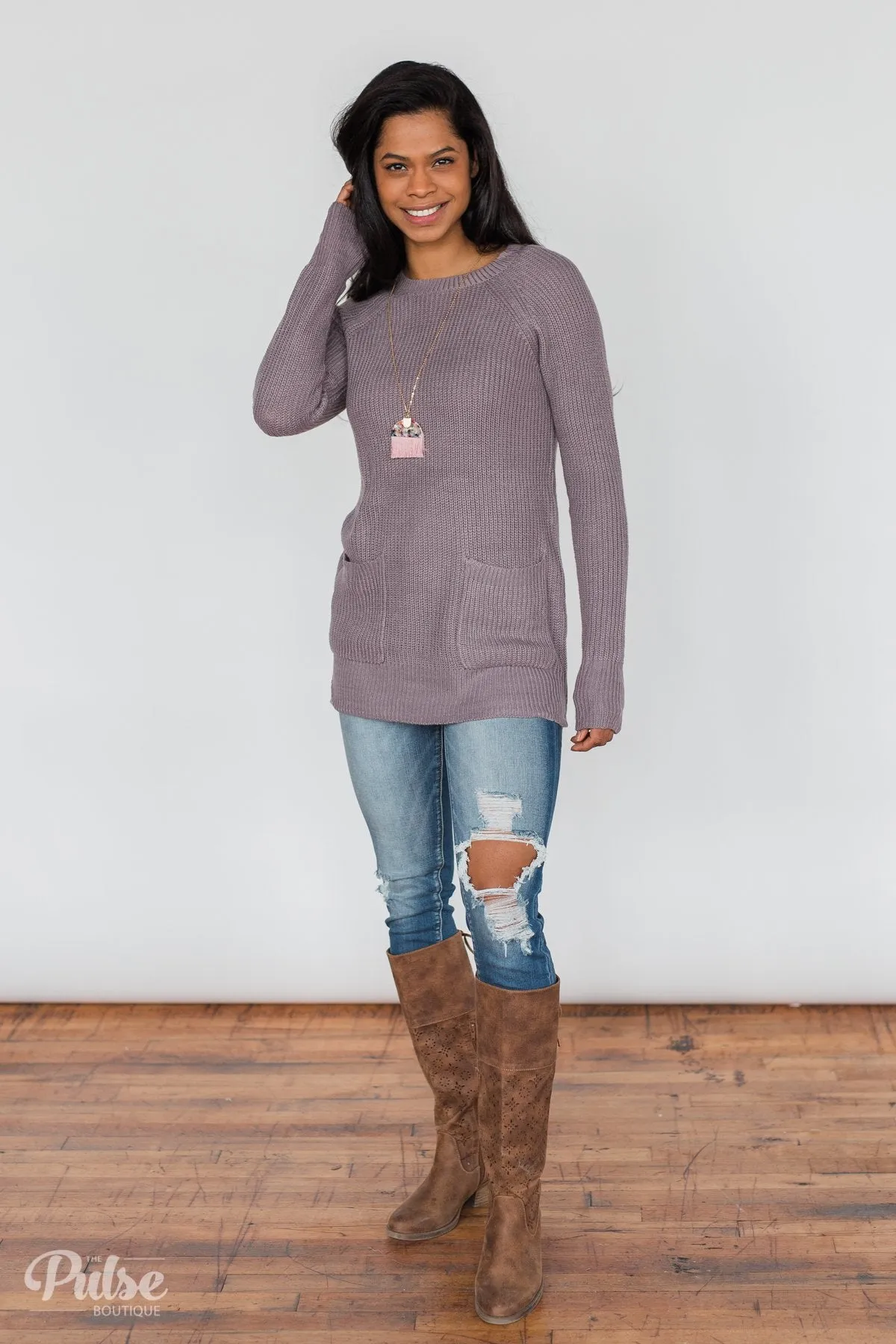 Cooler Weather Tunic Sweater- Dusty Lavender