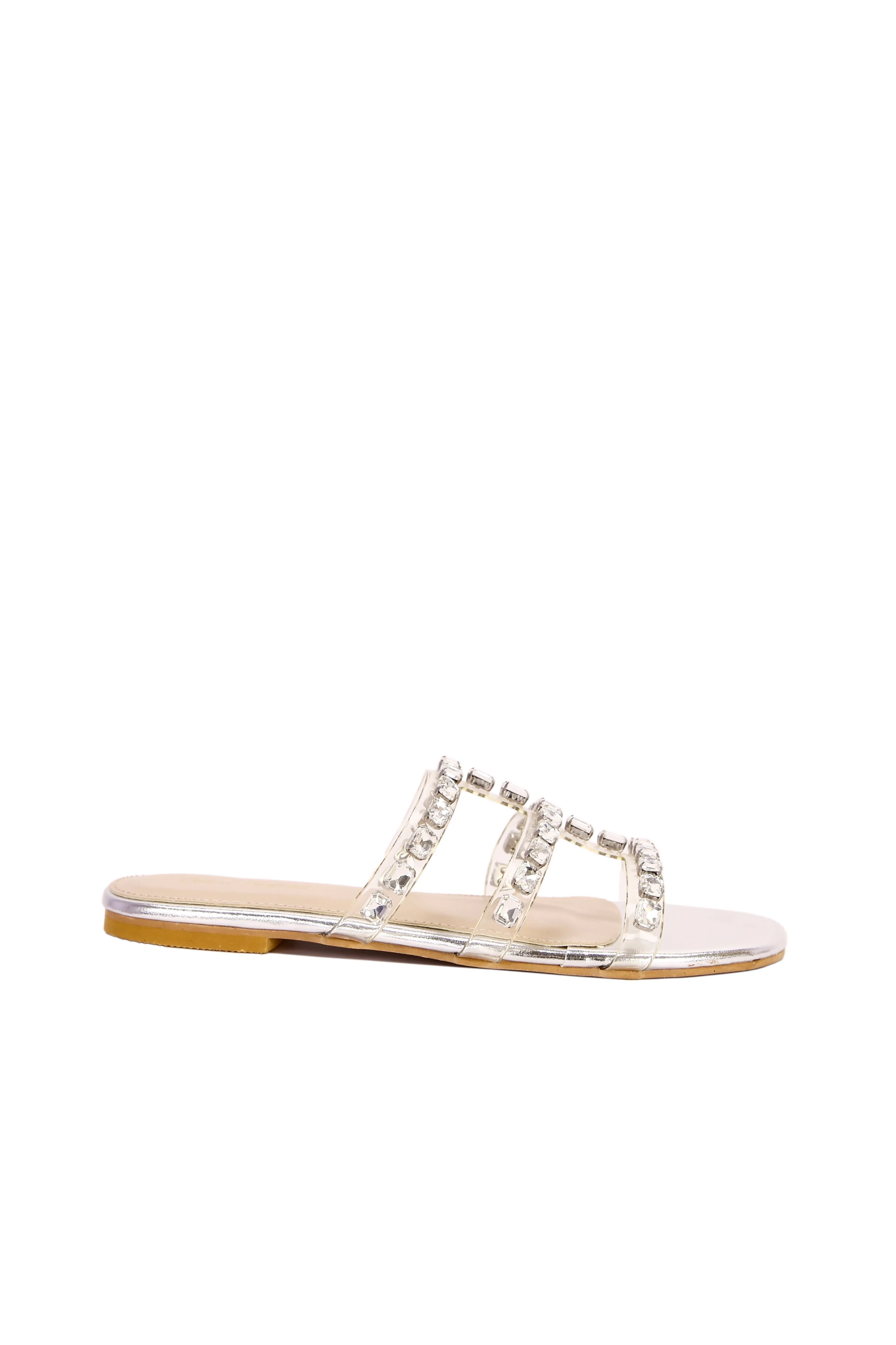 Crystal Elegance Silver Strappy Sandals for Women – Wedding & Party Flat Shoes