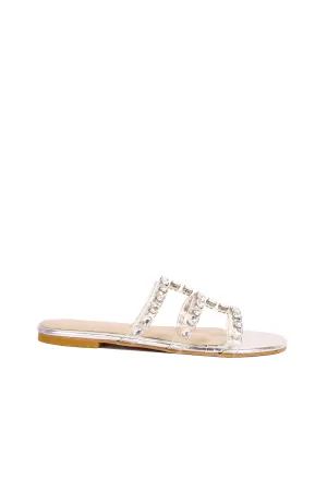 Crystal Elegance Silver Strappy Sandals for Women – Wedding & Party Flat Shoes