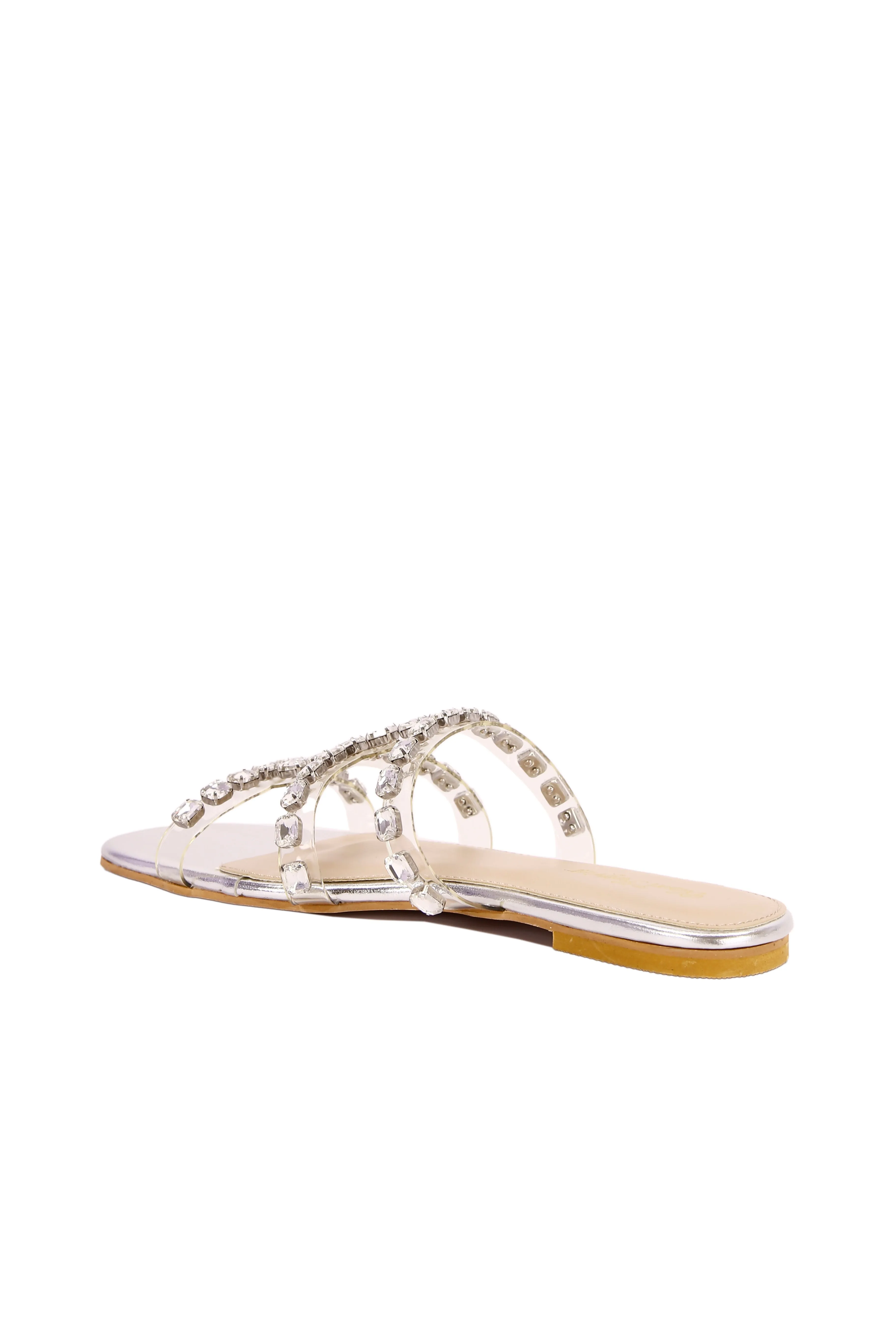 Crystal Elegance Silver Strappy Sandals for Women – Wedding & Party Flat Shoes