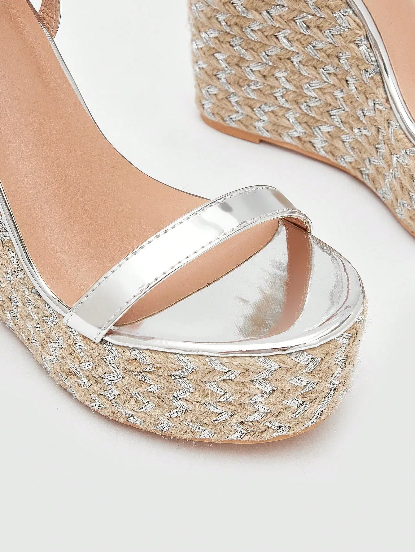 CuccooWomen Metallic Ankle Strap Sandals, Vacation Silver Wedge Sandals