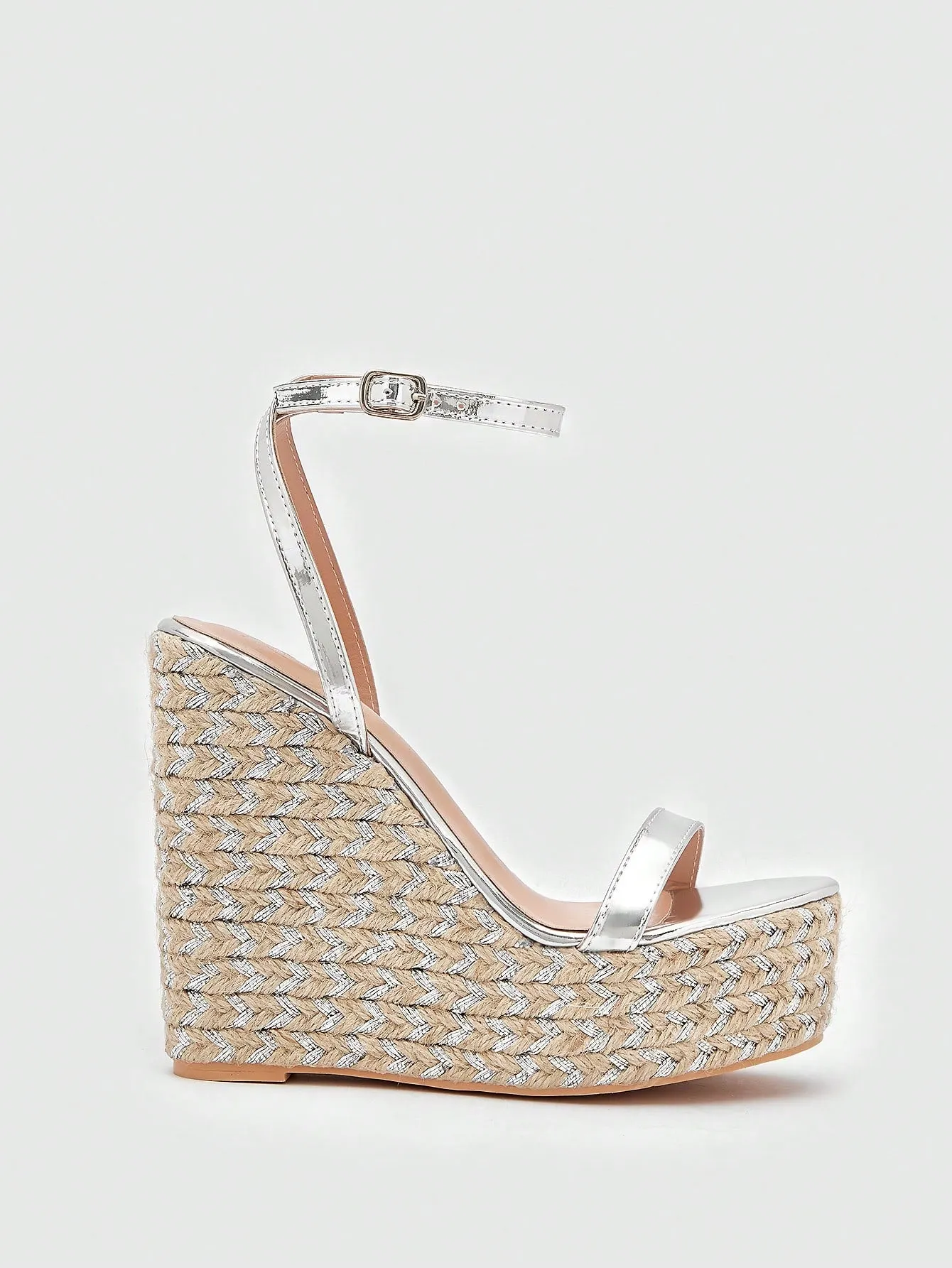 CuccooWomen Metallic Ankle Strap Sandals, Vacation Silver Wedge Sandals