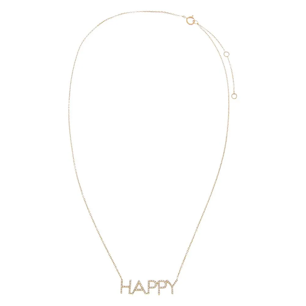 Diamond Pave Happy Nameplate Necklace 14K