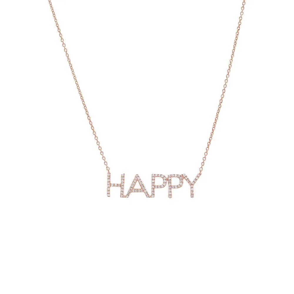 Diamond Pave Happy Nameplate Necklace 14K
