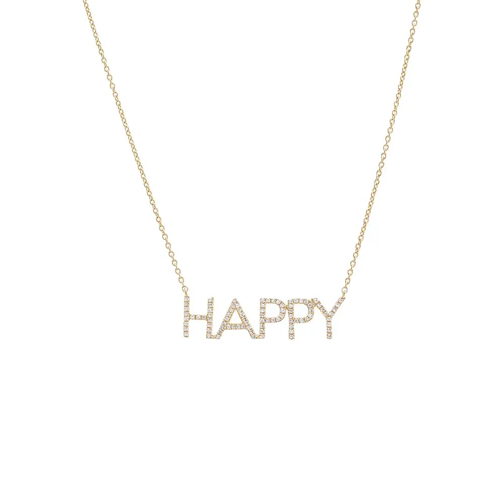 Diamond Pave Happy Nameplate Necklace 14K