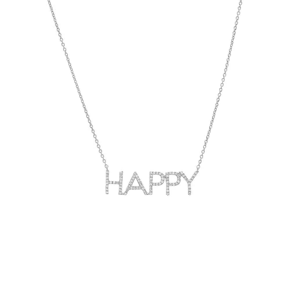 Diamond Pave Happy Nameplate Necklace 14K