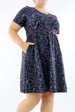 Dinosaur Party - Short Sleeve Skater Dress - Knee Length - Side Pockets