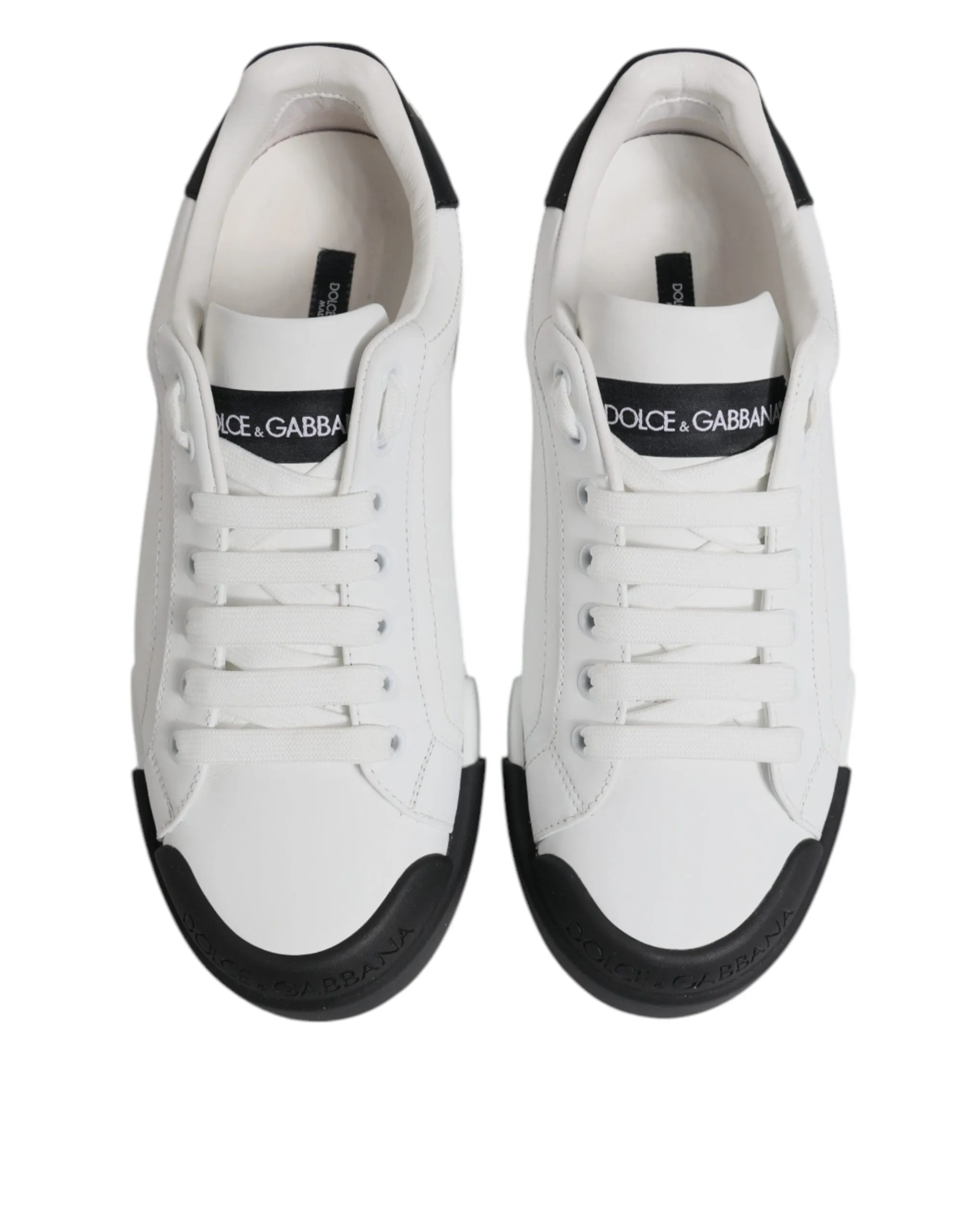 Dolce & Gabbana White Black Leather Low Top Sneakers Shoes