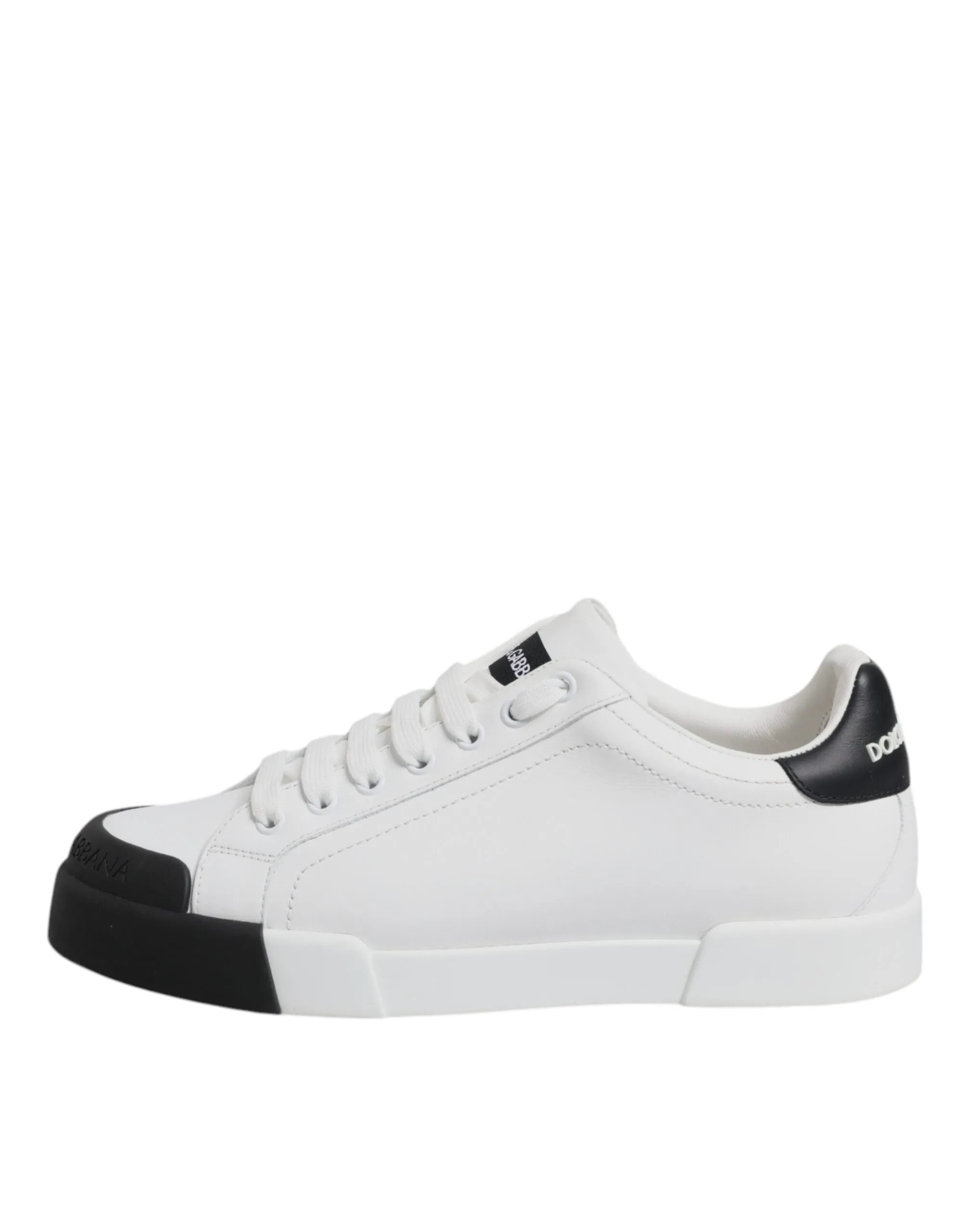 Dolce & Gabbana White Black Leather Low Top Sneakers Shoes