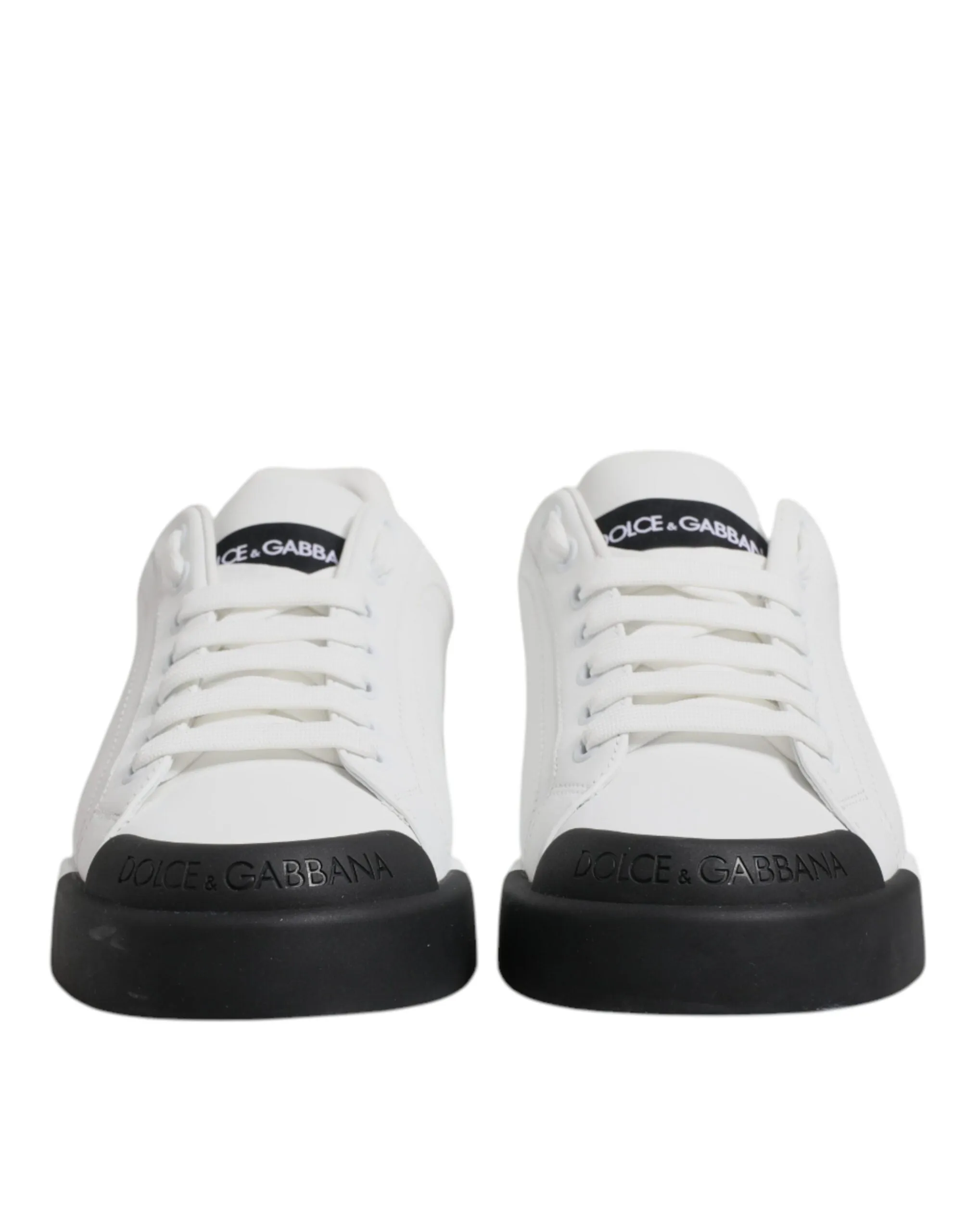 Dolce & Gabbana White Black Leather Low Top Sneakers Shoes