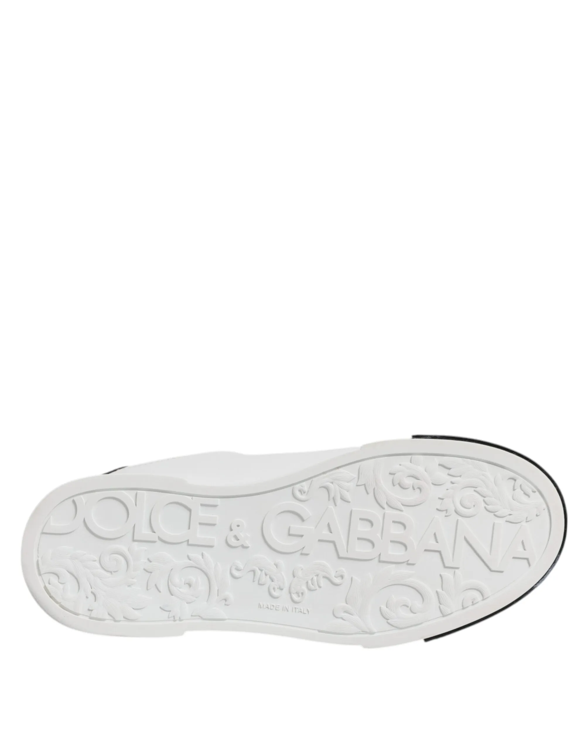Dolce & Gabbana White Black Leather Low Top Sneakers Shoes