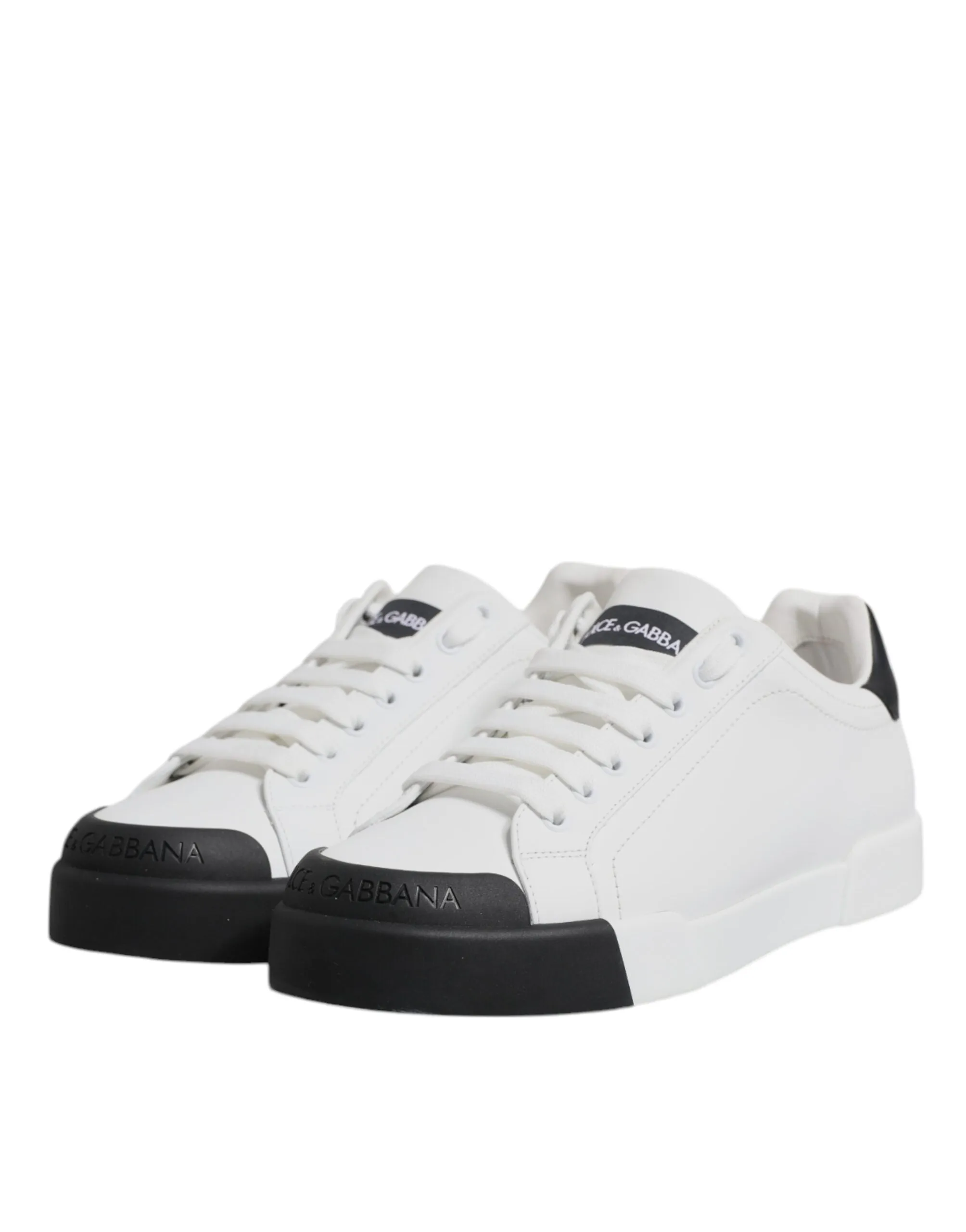 Dolce & Gabbana White Black Leather Low Top Sneakers Shoes