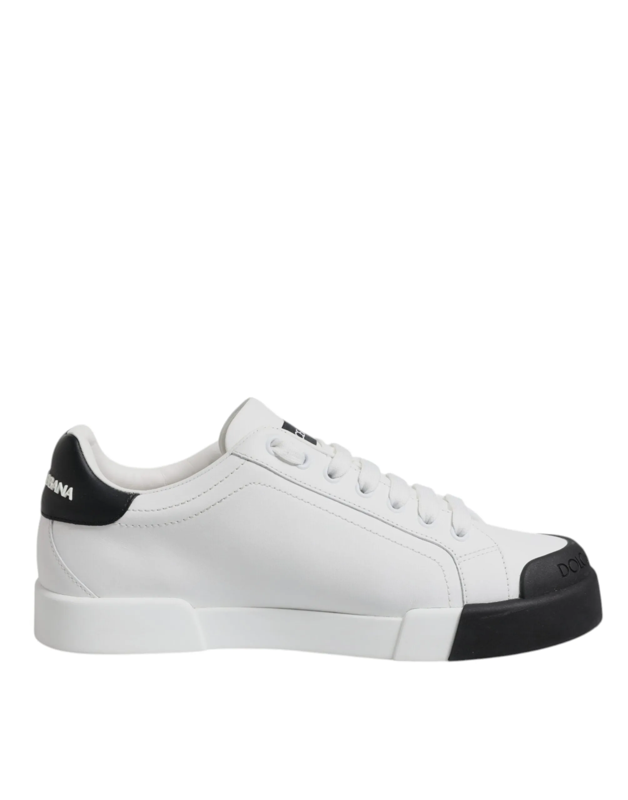 Dolce & Gabbana White Black Leather Low Top Sneakers Shoes
