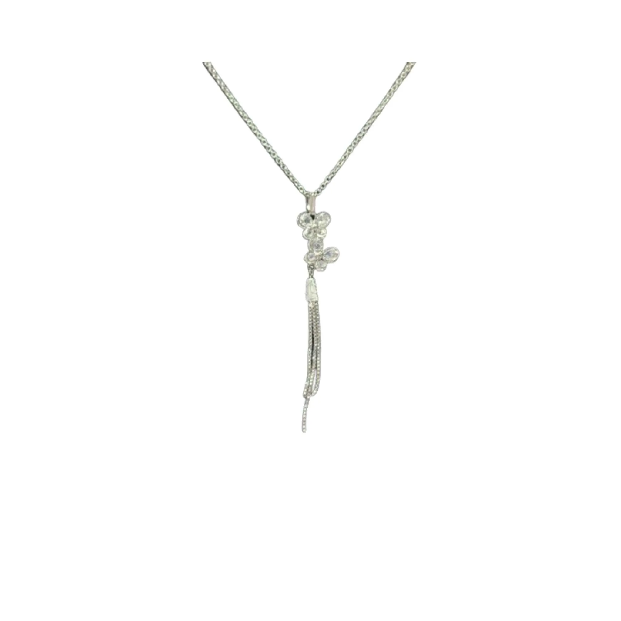 Double CZ Butterfly Necklace With Tassel