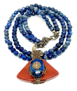 Double Stranded Lapis Statement Necklace