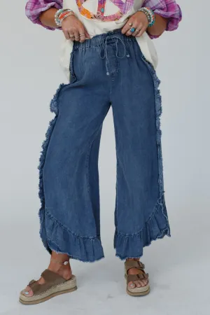 Drift Wave Ruffle Wide Leg Pants - Denim