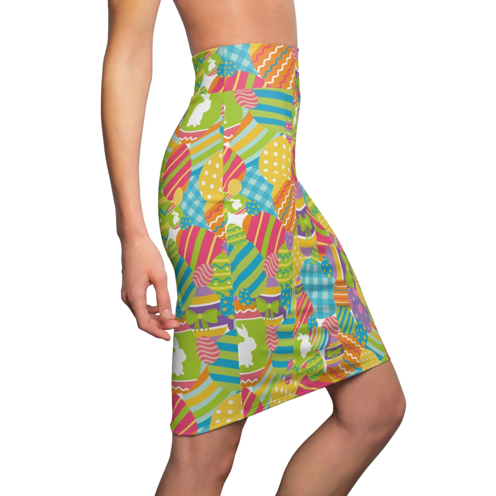 Easter Egg Pastel Colorful Womens Pencil Stretch Skirt - Saiko Studio