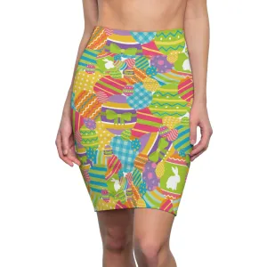 Easter Egg Pastel Colorful Womens Pencil Stretch Skirt - Saiko Studio