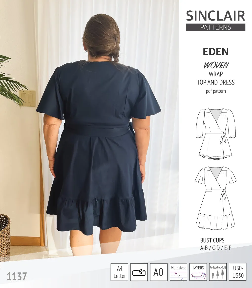 Eden true wrap dress and top for woven fabrics (PDF)