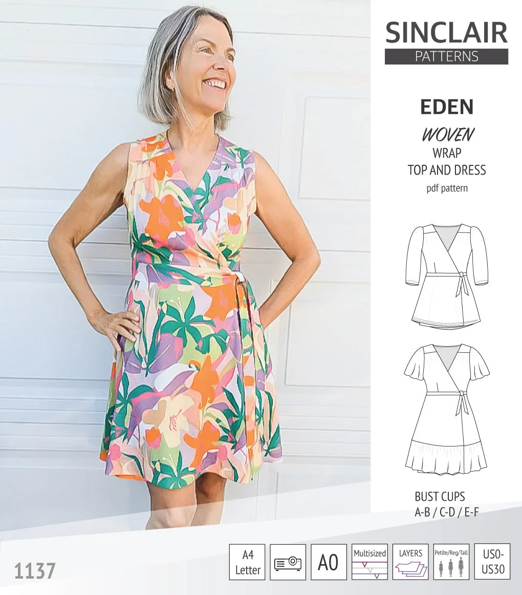 Eden true wrap dress and top for woven fabrics (PDF)