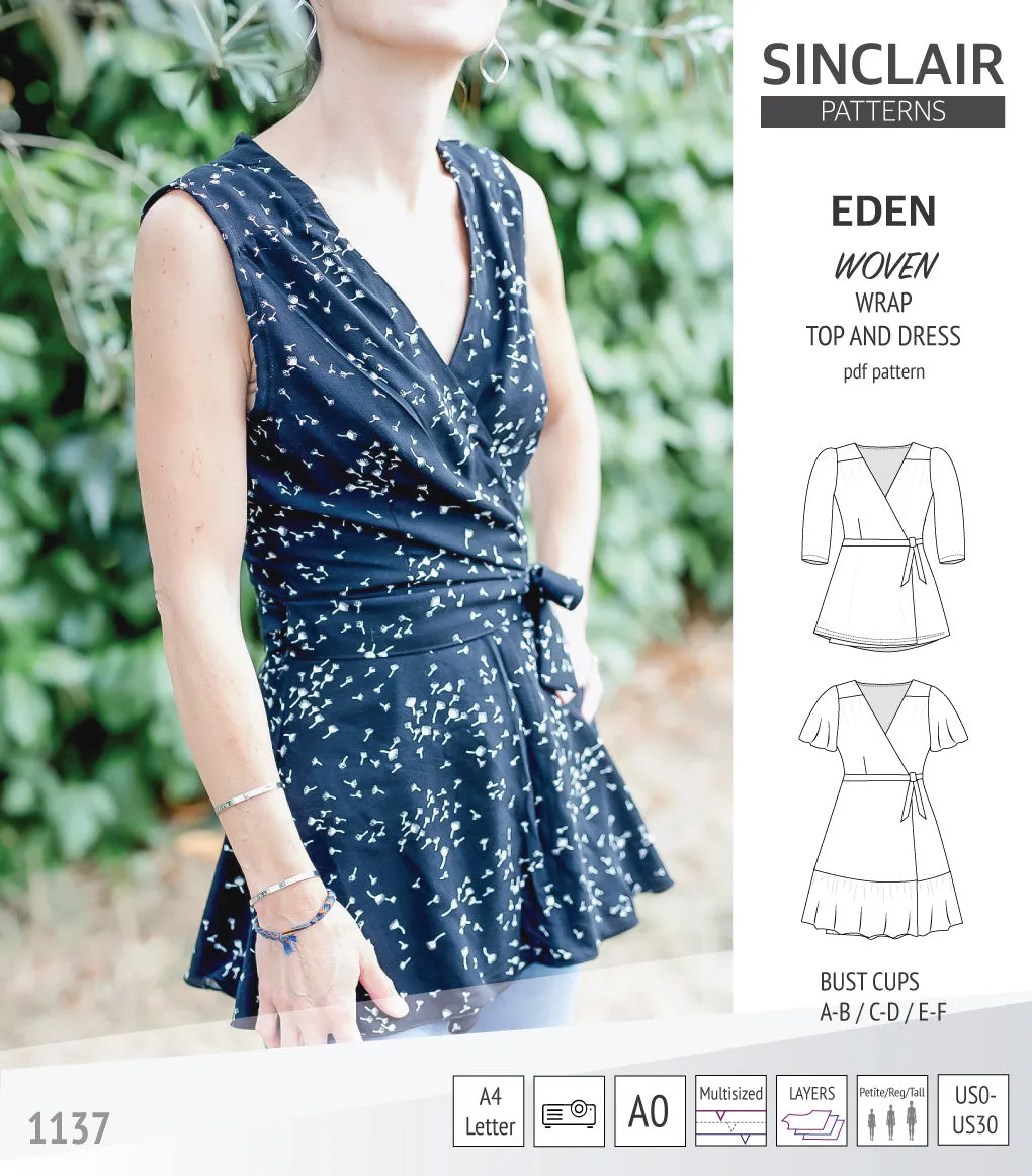 Eden true wrap dress and top for woven fabrics (PDF)