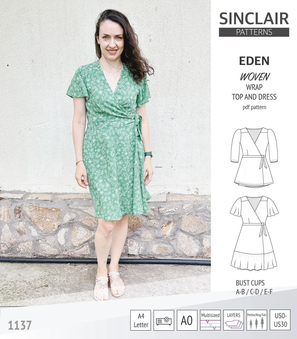 Eden true wrap dress and top for woven fabrics (PDF)