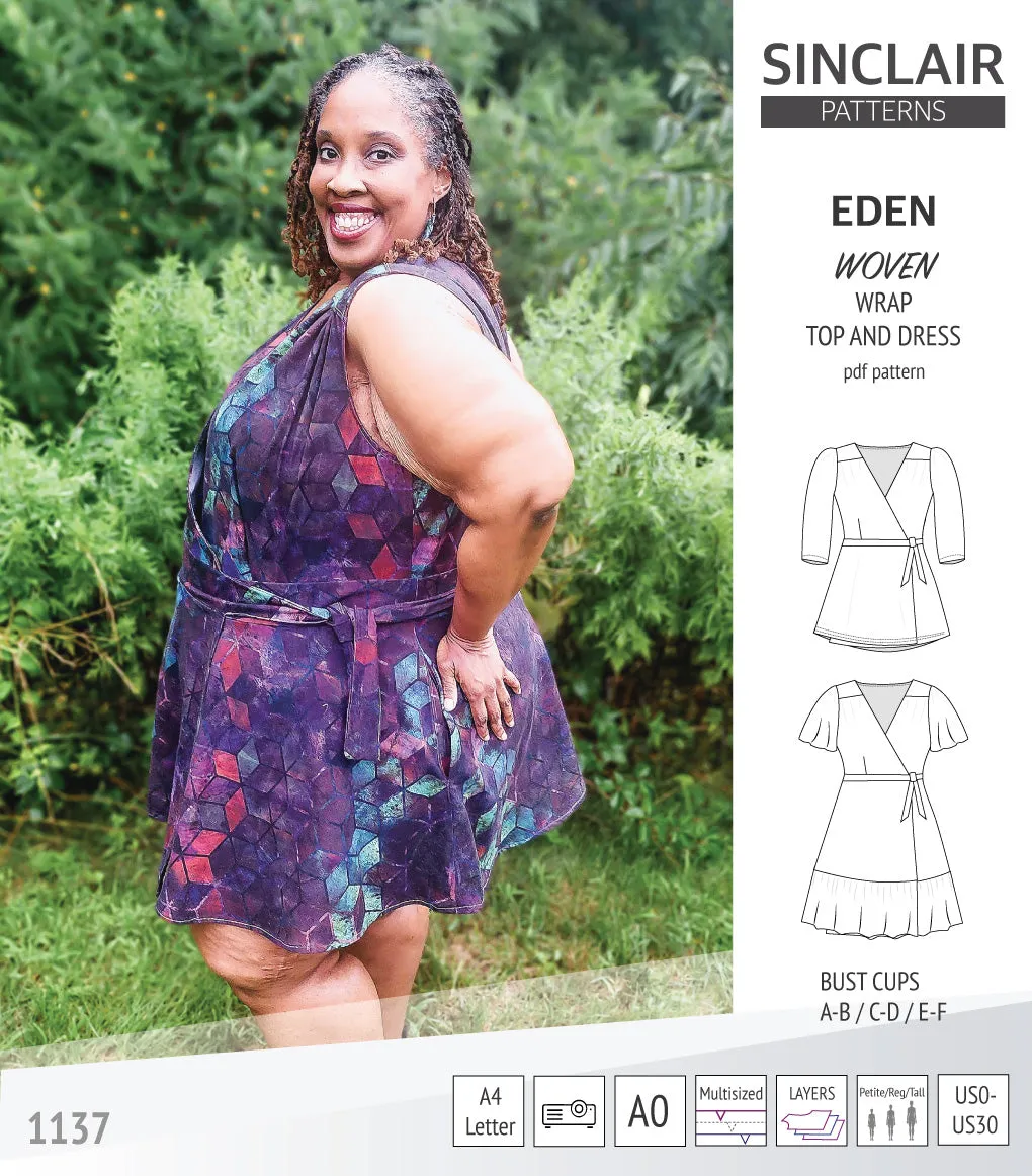 Eden true wrap dress and top for woven fabrics (PDF)