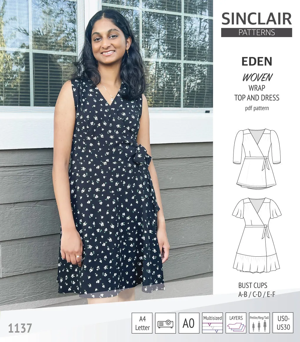 Eden true wrap dress and top for woven fabrics (PDF)