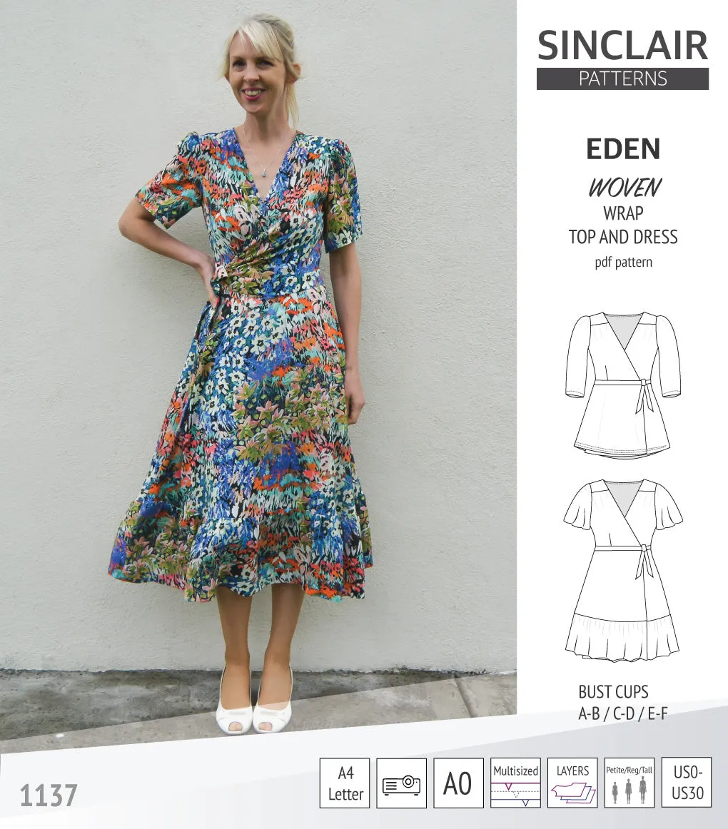 Eden true wrap dress and top for woven fabrics (PDF)