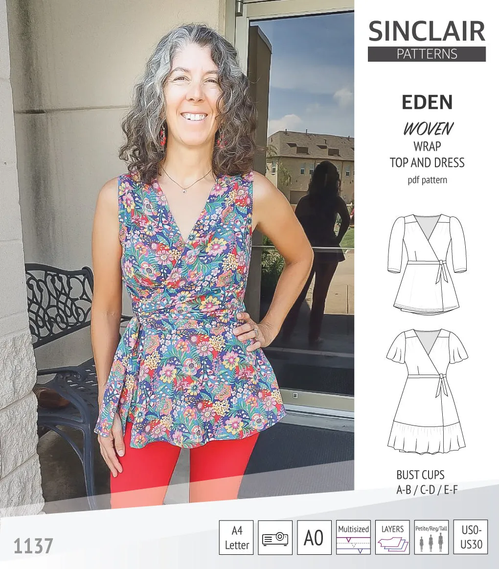Eden true wrap dress and top for woven fabrics (PDF)
